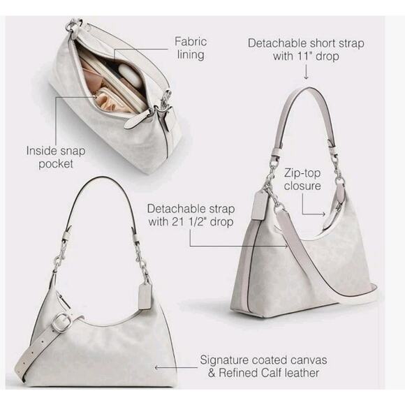 Coach Juliet Shoulder Bag In Signature Canvas Chalk CAM23 Outlet NWT Nickel - Picture 2 of 4